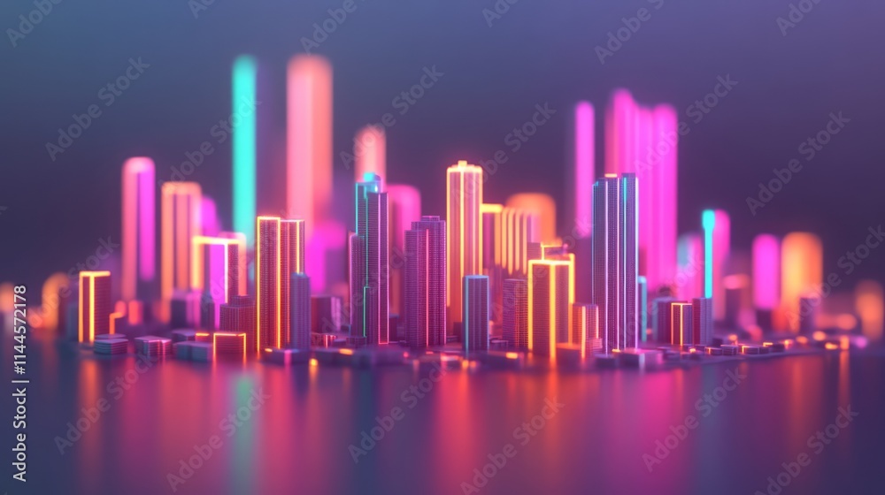 Futuristic neon city skyline at night with glowing skyscrapers reflecting on water surface, vibrant colorful light, modern urban landscape aesthetic, digital artwork Futuristic neon city skyline at night with glowing skyscrapers reflecting on water surface, vibrant colorful light, modern urban landscape aesthetic, digital artwork