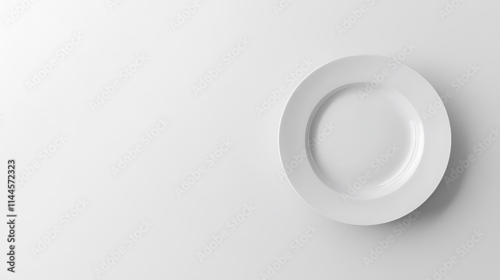 Cleanly placed white plate mockup, wide shot, on plain backdrop photo.. AI Generated Cleanly placed white plate mockup, wide shot, on plain backdrop photo.. AI Generated