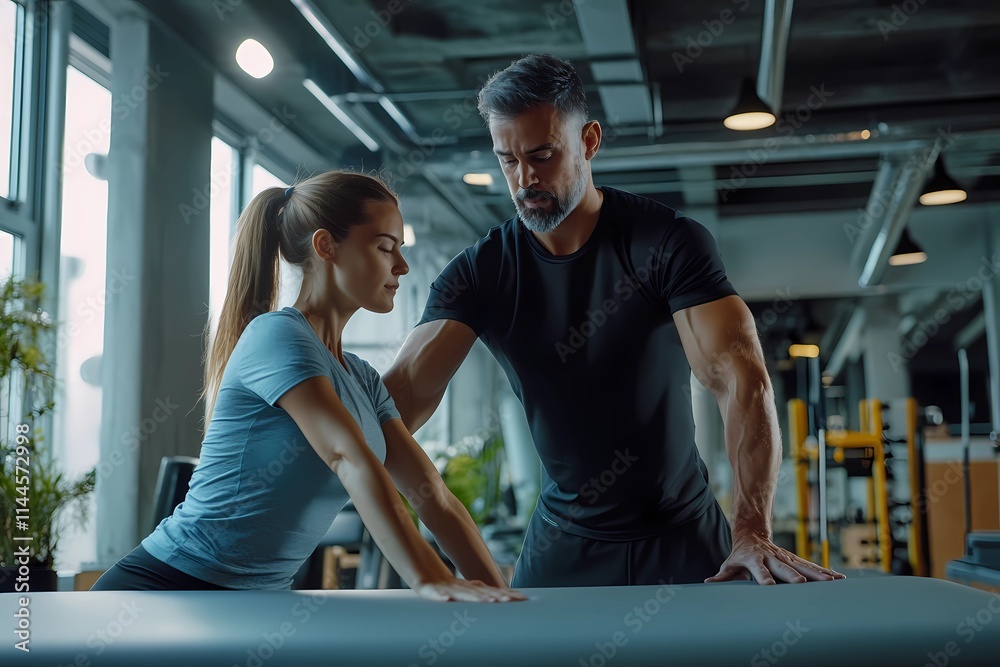 instructor trains a girl in the gym instructor trains a girl in the gym