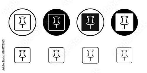 Push pin icon Flat outline fill set collection