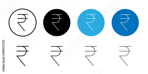 Rupee currency icon Flat outline fill set collection