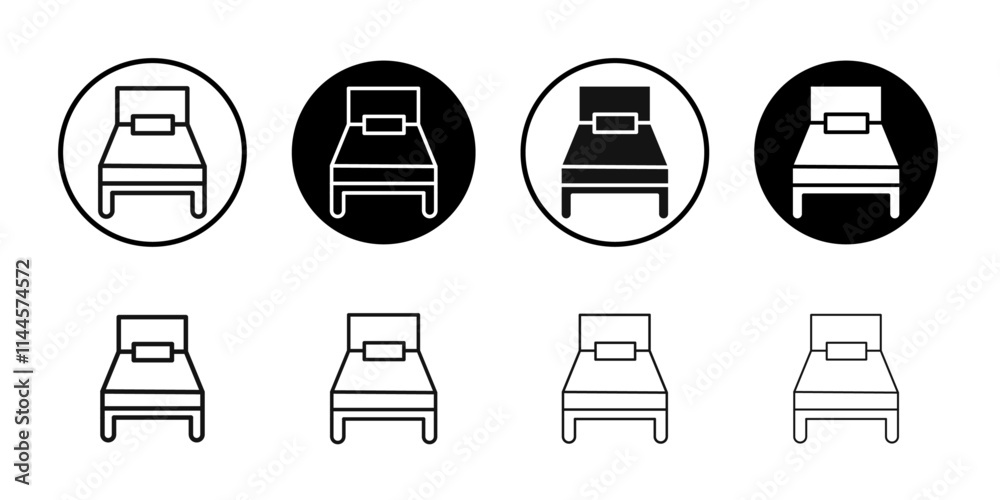 Single bed icon Flat outline fill set collection Single bed icon Flat outline fill set collection
