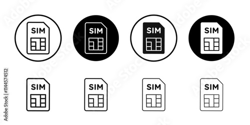 Sim card icon Flat outline fill set collection