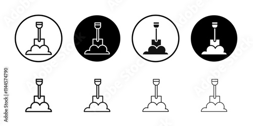 Snow and shovel icon Flat outline fill set collection