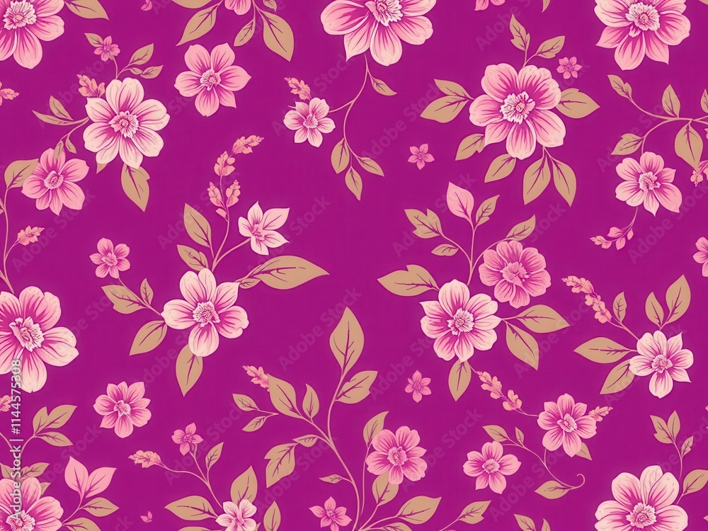 Obraz premium Delicate and elegant seamless purple floral wallpaper design with intricate flowers and leaves, floral, pattern, elegant