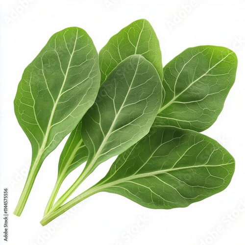 Fresh spinach leaves arranged neatly on a white background showcasing their v...
