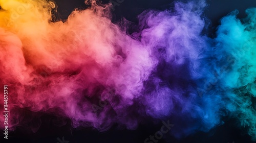 Colorful Smoke Wisps Slowly Across Dark Background Photo Wide Shot. AI Generated