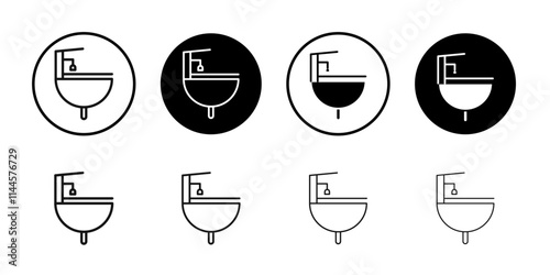 Washbasin icon Flat outline fill set collection