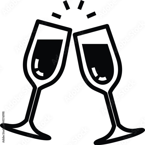 Illustration or icon of clinking champagne glasses