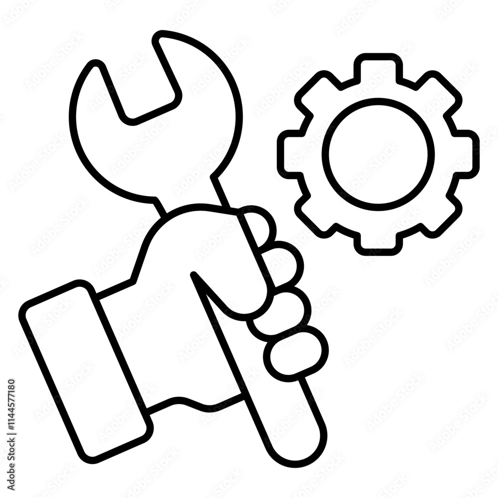 Editable design icon of wrench with gear, technical tools Editable design icon of wrench with gear, technical tools