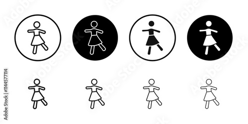 Woman dancing icon Flat outline fill set collection