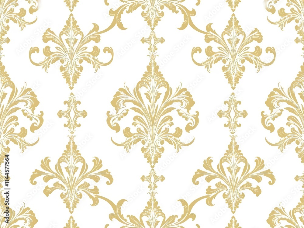Elegant background with intricate damask pattern in shades of gold and white, pattern, floral Elegant background with intricate damask pattern in shades of gold and white, pattern, floral