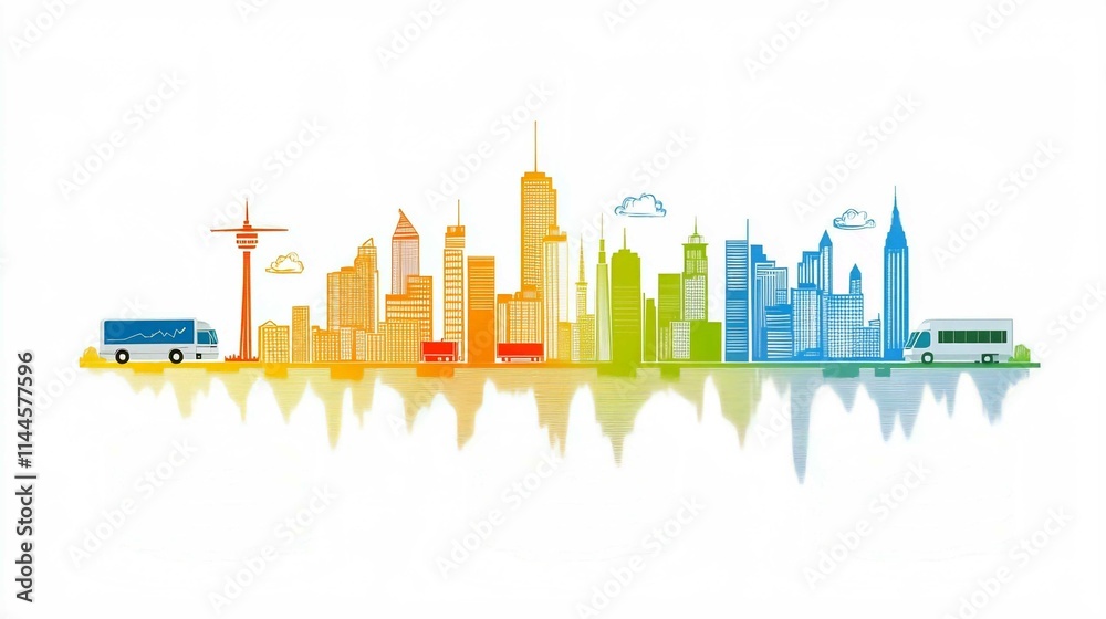 Urban City Skyline Vector Illustration of Skyscrapers and Buildings Urban City Skyline Vector Illustration of Skyscrapers and Buildings