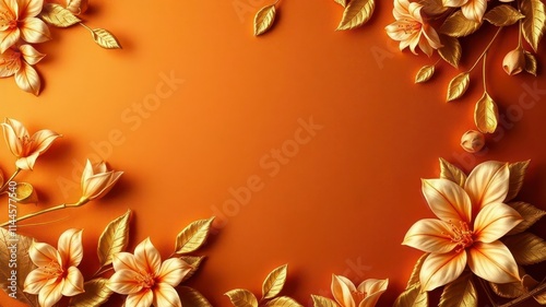 Elegant background with shimmering gold flowers and leaves, luxurious, texture, nature