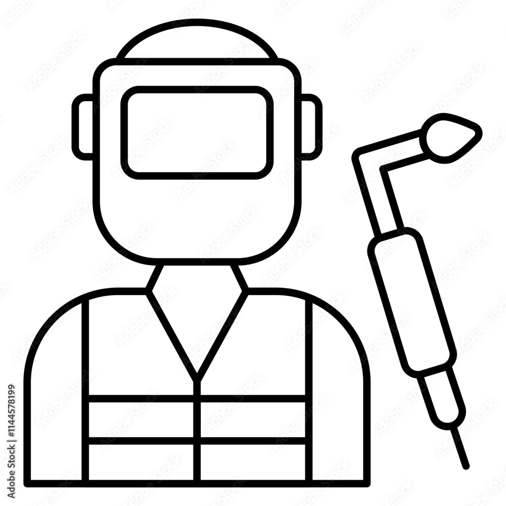 Avatar wearing helmet with flaming pipe, icon of welder