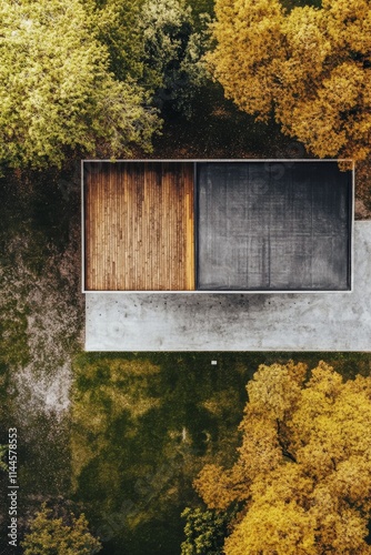 Modern architectural structure nestled in lush greenery, showcasing the harmo...