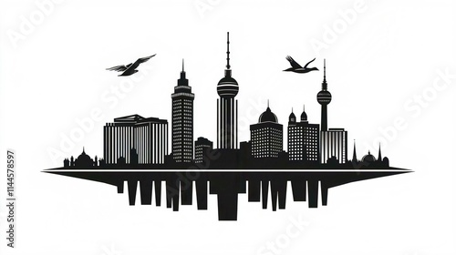 Urban Silhouette Skyline Illustration of Chicago and New York Landmarks