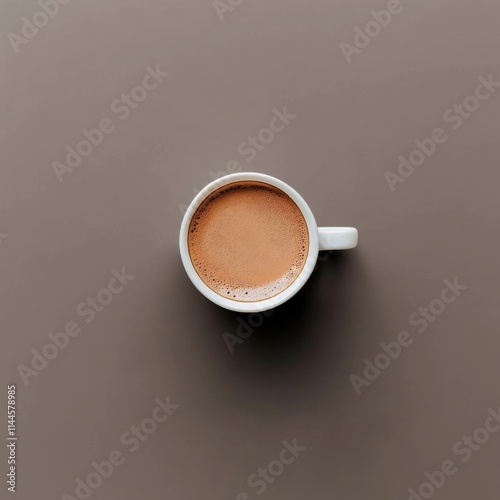 Relaxing moment with a fresh cup of coffee placed on a sleek black surface, s...