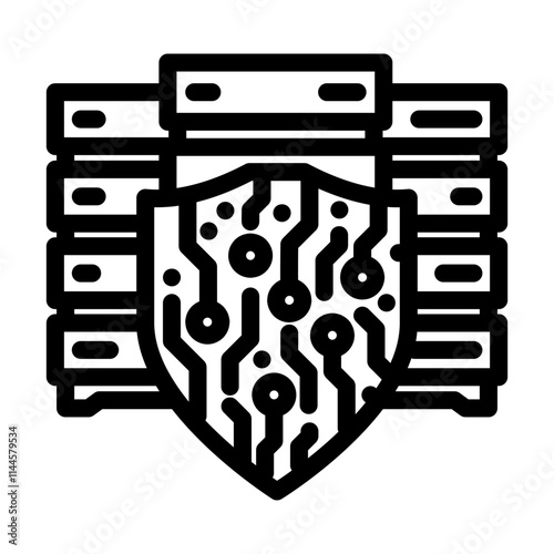 cybersecurity shield data center line icon vector. cybersecurity shield data center sign. isolated contour symbol black illustration