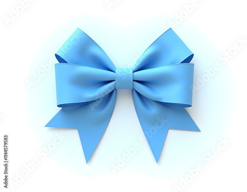 Blue satin ribbons with bow on white background, top view