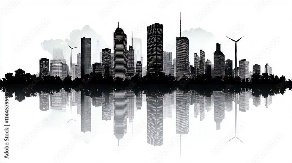 Obraz premium New York City Skyline Silhouette Illustration in Vector Art of Urban Architecture and Skyscrapers