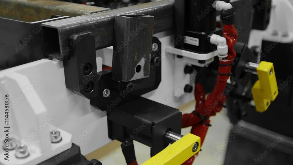 Close-up of the welding machine in operation Close-up of the welding machine in operation