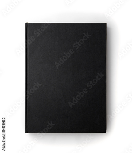 Black hardcover book mock up top view isolated on white background