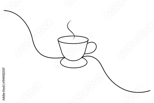 Coffee cup continuous one line art drawing with breakfast coffee design outline vector