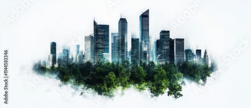 Modern city skyline blending with nature. photo