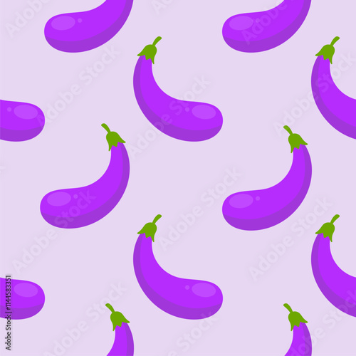 purple eggplants seamless pattern vector illustration. Ripe eggplant on a color background.