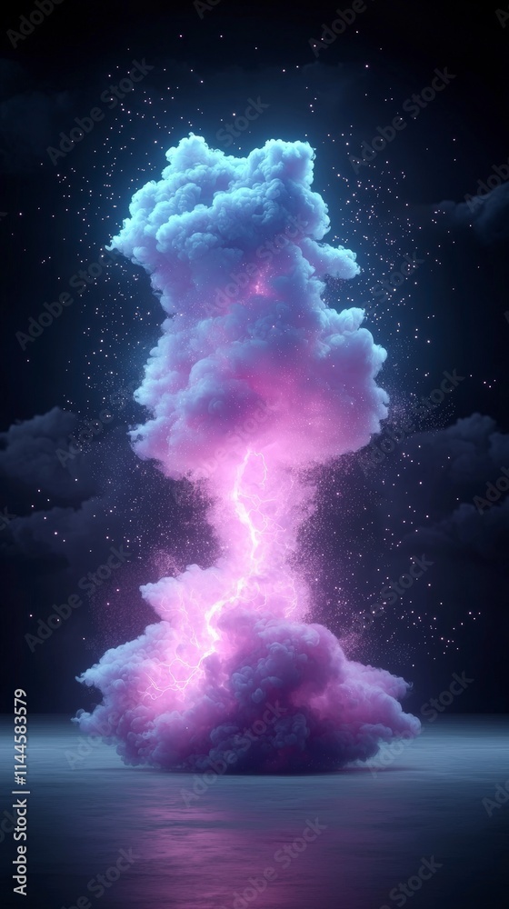 Naklejka premium Glowing Purple Nebula Cloud Lightning Storm Cosmic Background Fantasy Art