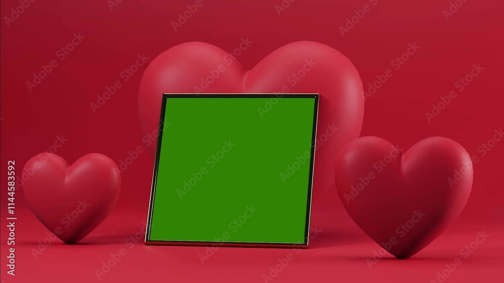 Romantic heart-themed photo frame animation with green screen background for customizable content