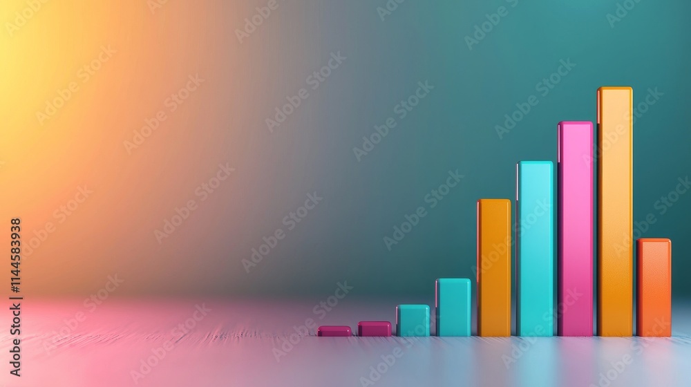 A colorful, abstract bar graph illustrating growth and progress against a gradient background. A colorful, abstract bar graph illustrating growth and progress against a gradient background.