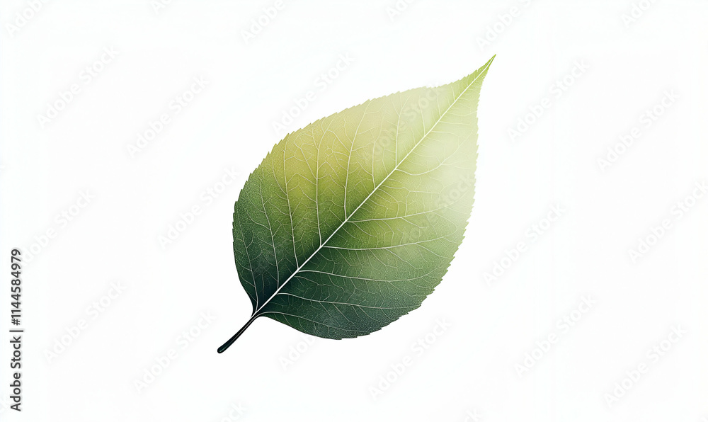 Fototapeta premium A single green leaf with a subtle gradient, symbolizing nature and growth.