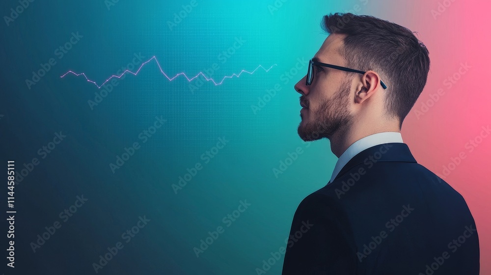 A professional man in a suit gazes thoughtfully, accompanied by a digital graph, symbolizing analysis and financial insight. A professional man in a suit gazes thoughtfully, accompanied by a digital graph, symbolizing analysis and financial insight.