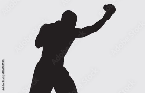 Black silhouette of a boxer on a white background