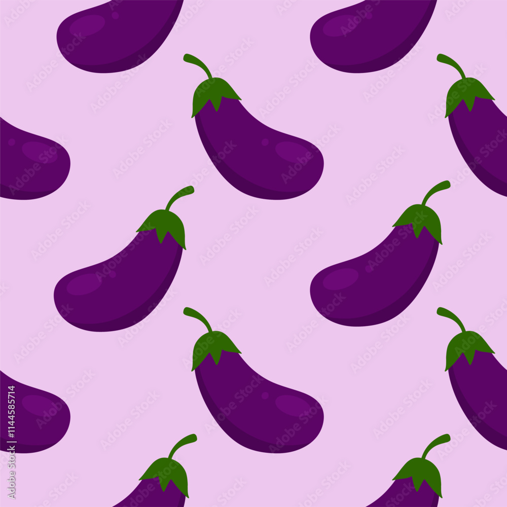 purple eggplants seamless pattern vector illustration. Ripe eggplant on a color background.