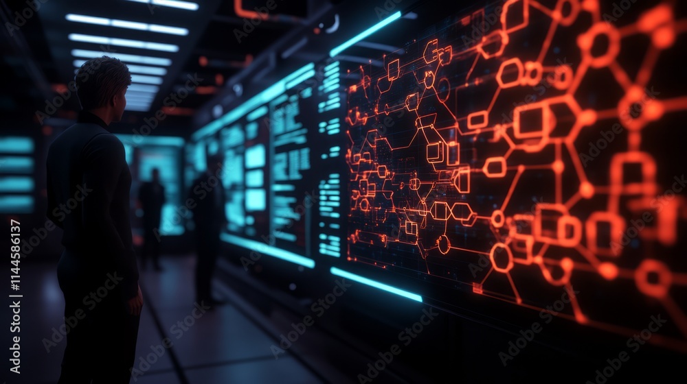 Futuristic Data Analysis Environment with Virtual Screens Showing Complex Networks and Digital Information in a High-Tech Laboratory Setting Futuristic Data Analysis Environment with Virtual Screens Showing Complex Networks and Digital Information in a High-Tech Laboratory Setting
