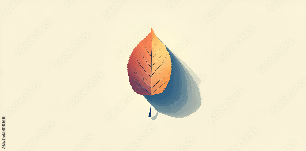 Fototapeta premium A stylized illustration of a colorful autumn leaf casting a shadow.