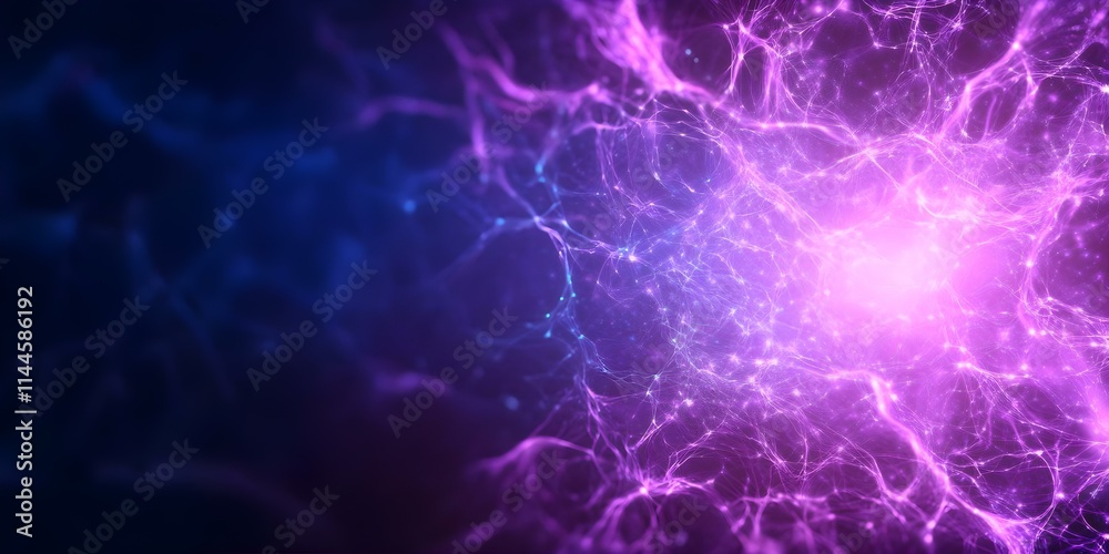 Obraz premium Abstract visualization of interconnected neural networks with vibrant purple and blue colors, suggesting complexity and depth. Concept Neural Network Visualization, Abstract Art, Vibrant Colors