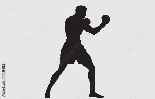 Black silhouette of a boxer on a white background