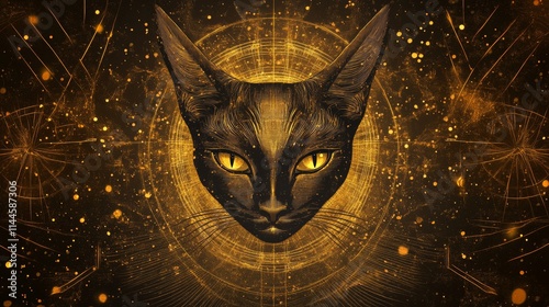 illustration of a cat with Egyptian figures