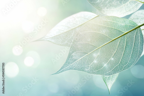 Delicate translucent leaves with a soft bokeh background, evoking tranquility and nature.