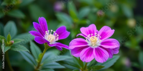 Lush purple flower petals and leaves in a vibrant garden setting, flower, elegant, peaceful