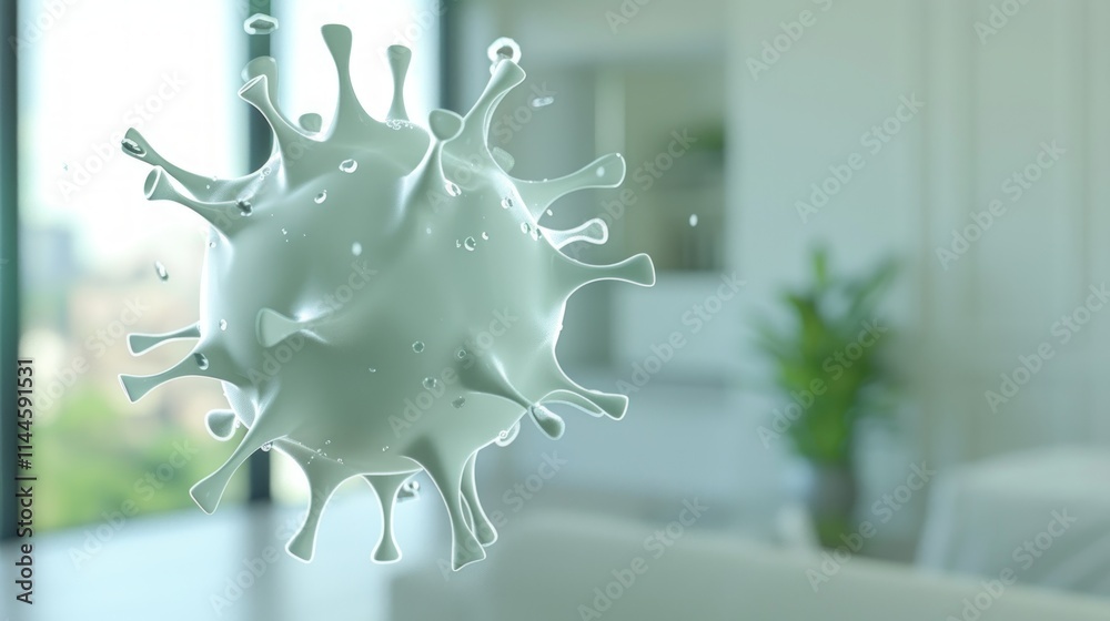 Airborne virus suspended inside a house, soft blurred background with interior details. Airborne virus suspended inside a house, soft blurred background with interior details.