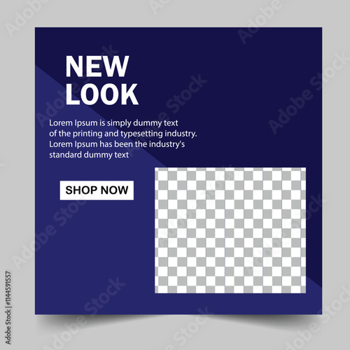 Editable minimal square banner template. Black and blue background color with stripe line shape. Suitable for social media post and web internet ads. photo