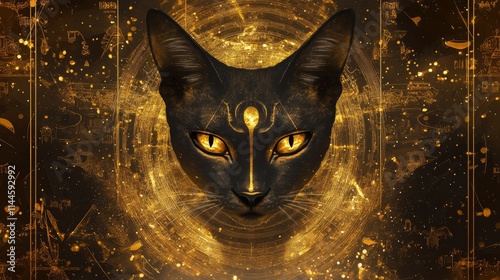 illustration of a cat with Egyptian figures