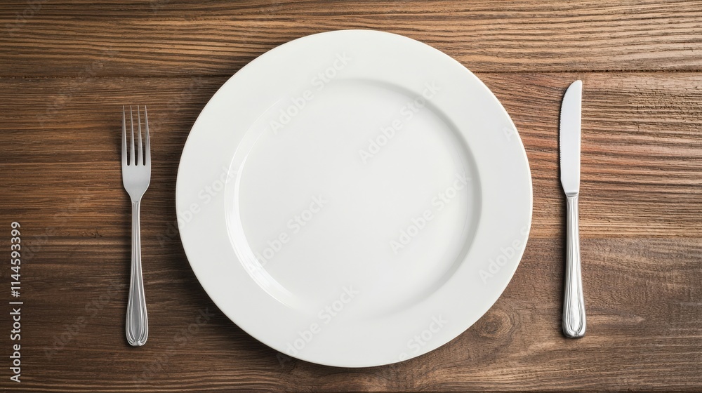 Simple White Plate Dining Setup with Cutlery Simple White Plate Dining Setup with Cutlery