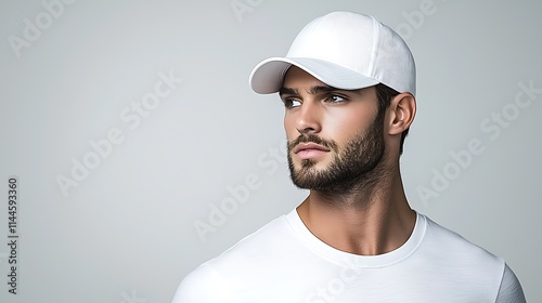 Wallpaper Mural American model with a white baseball hat on, out side, full body, ultra-realistic, photo-realistic, highly detailed,  Torontodigital.ca