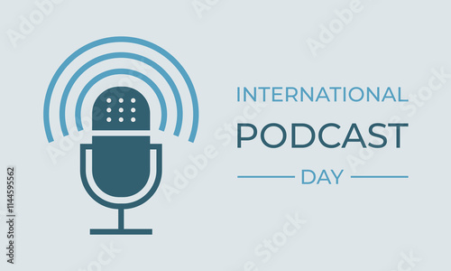 International podcast day banner with microphone. Template for banner, poster, flyer, promo.